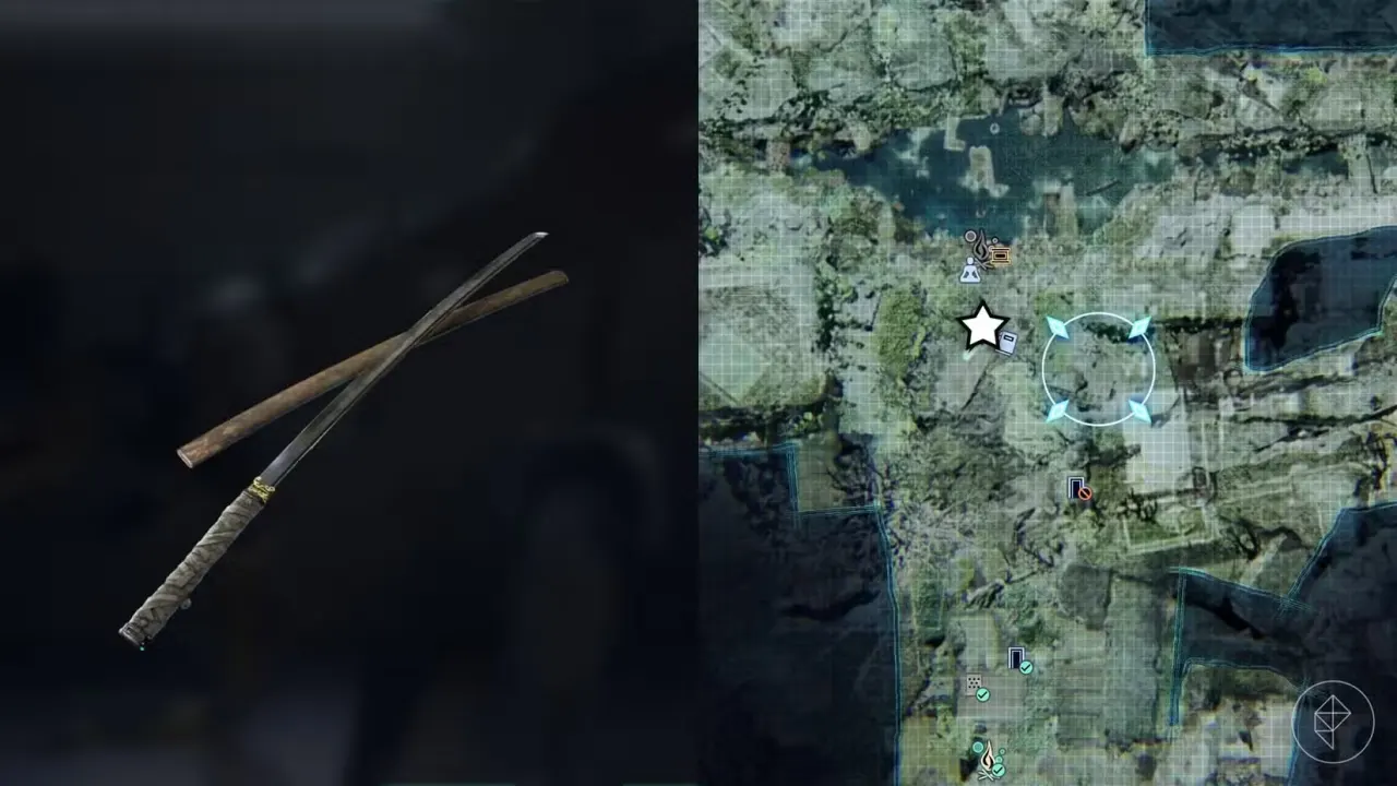 A montage of two Beast of Reincarnation images showing the location of the first vendor the appears selling Purity