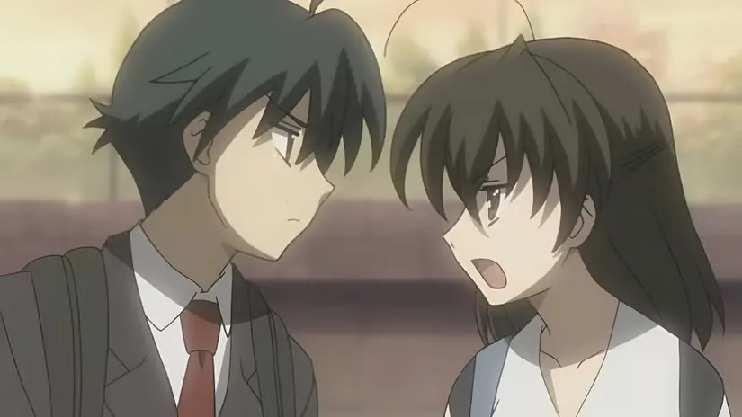 Makoto bickers with Kotonoha in School Days