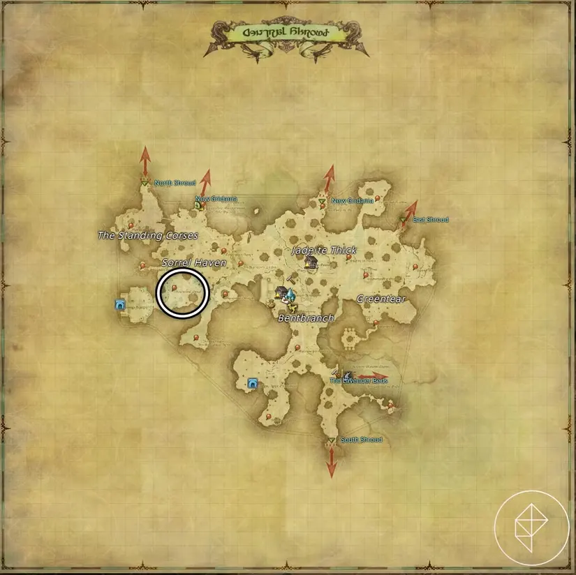 A map of Central Shroud in FFXIV showing where to find a Morbol
