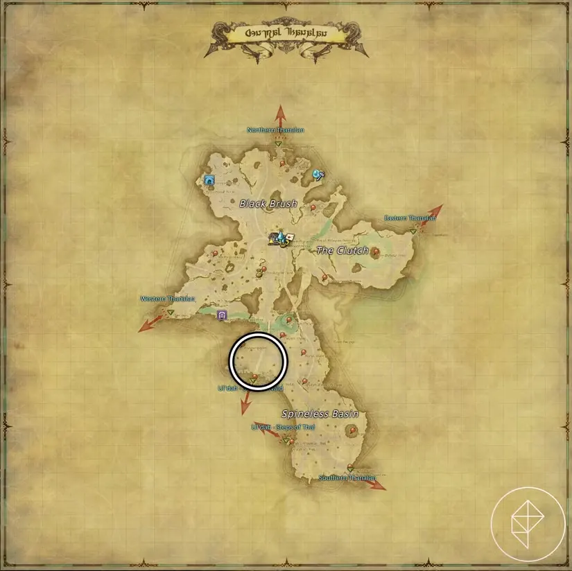 A map of Central Thanalan in FFXIV showing where to find a Wespe