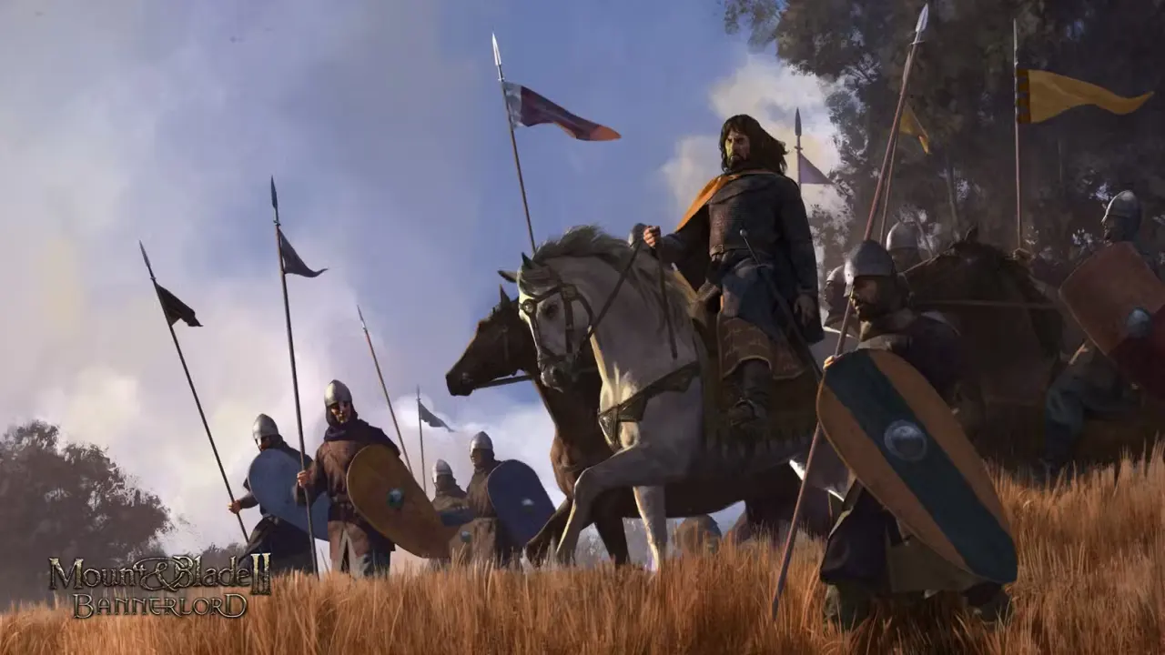 Mount &amp; Blade 2: Bannerlord - loading screen art of a general standing before his assembled army
