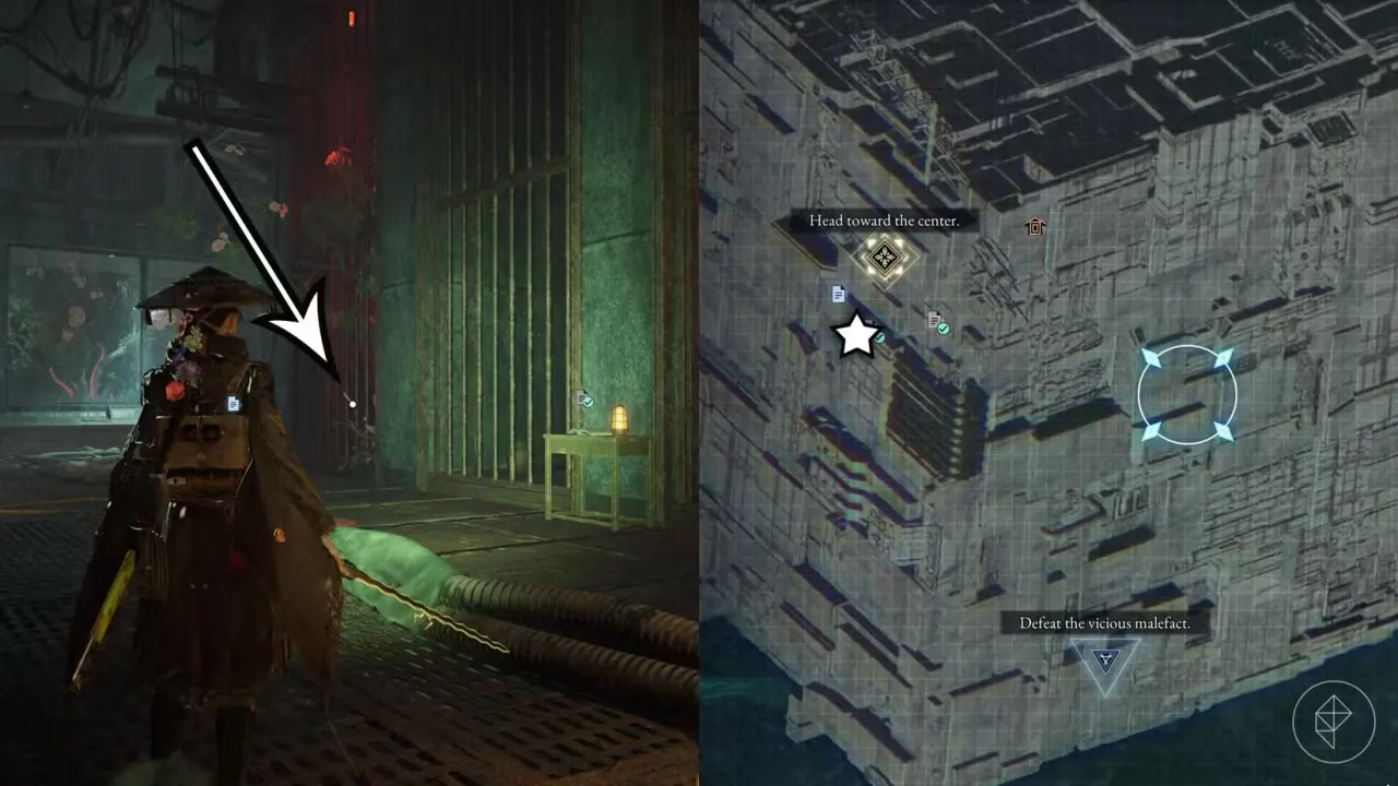 A montage of two Beast of Reincarnation images showing the location of the Hazebringer sword