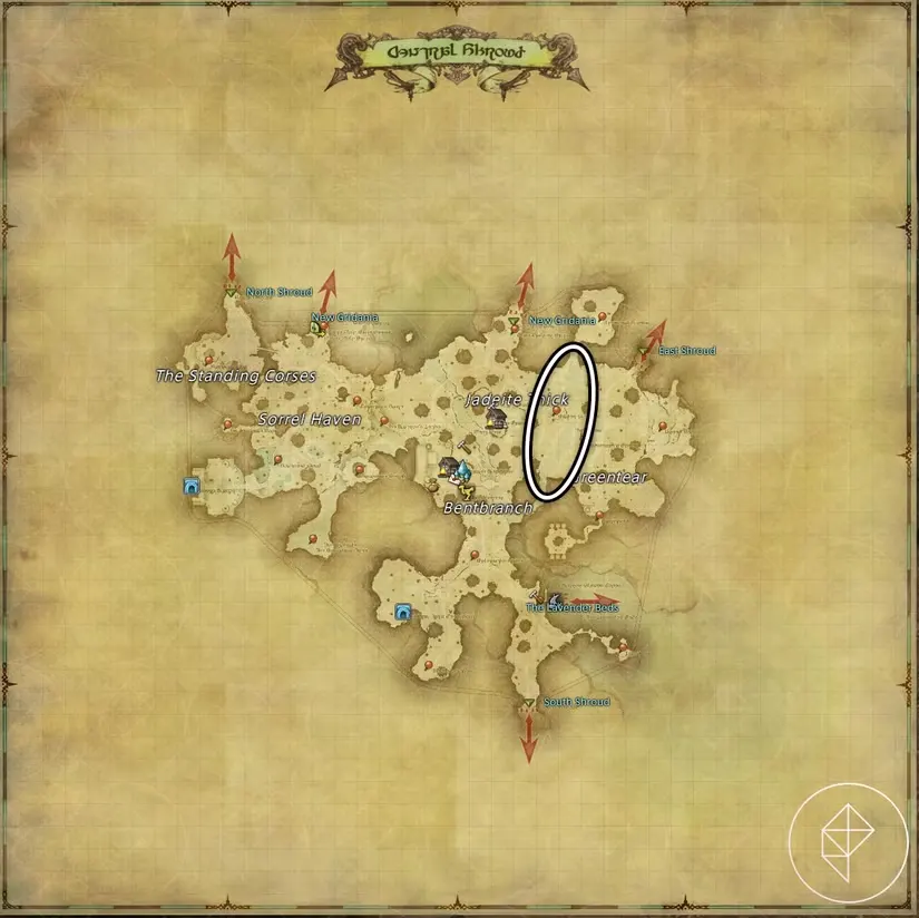 A map of Central Shroud in FFXIV showing where to find a Salamander