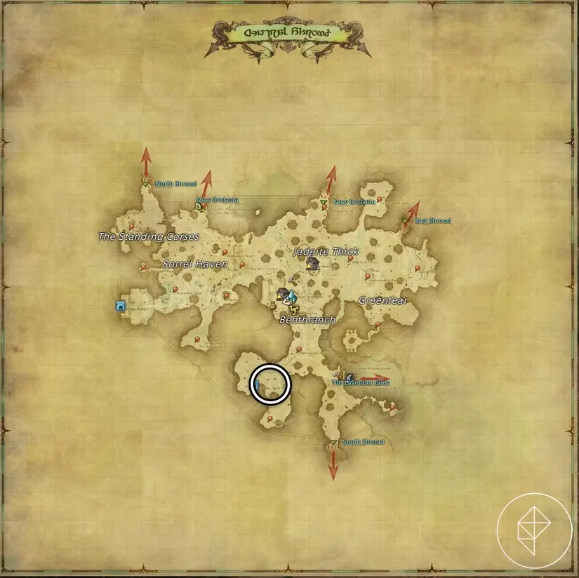 A map of Central Shroud in FFXIV showing where to find a Geshunpest