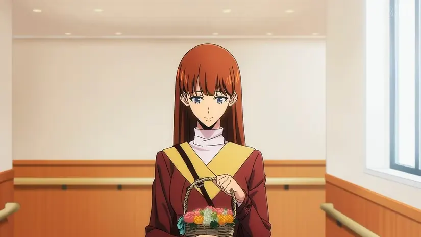 Lee Joohee stands with a basket of flowers in Solo Leveling