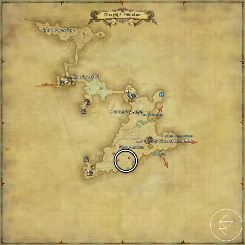 A map of Western Thanalan in FFXIV showing where to find a Coblyn
