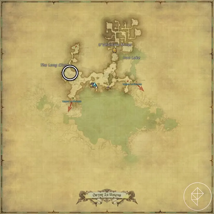 A map of Outer La Noscea in FFXIV showing where to find a Coeurl