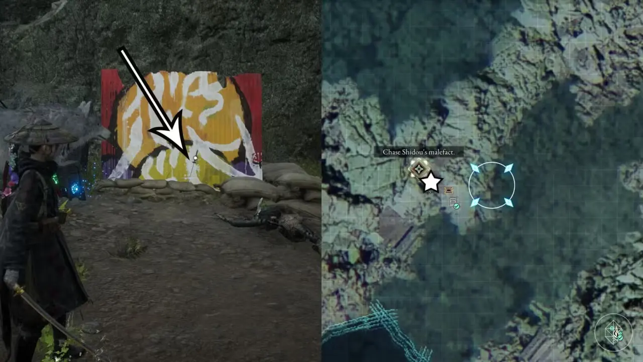 A montage of two Beast of Reincarnation images showing the location of the Shark Cutter sword