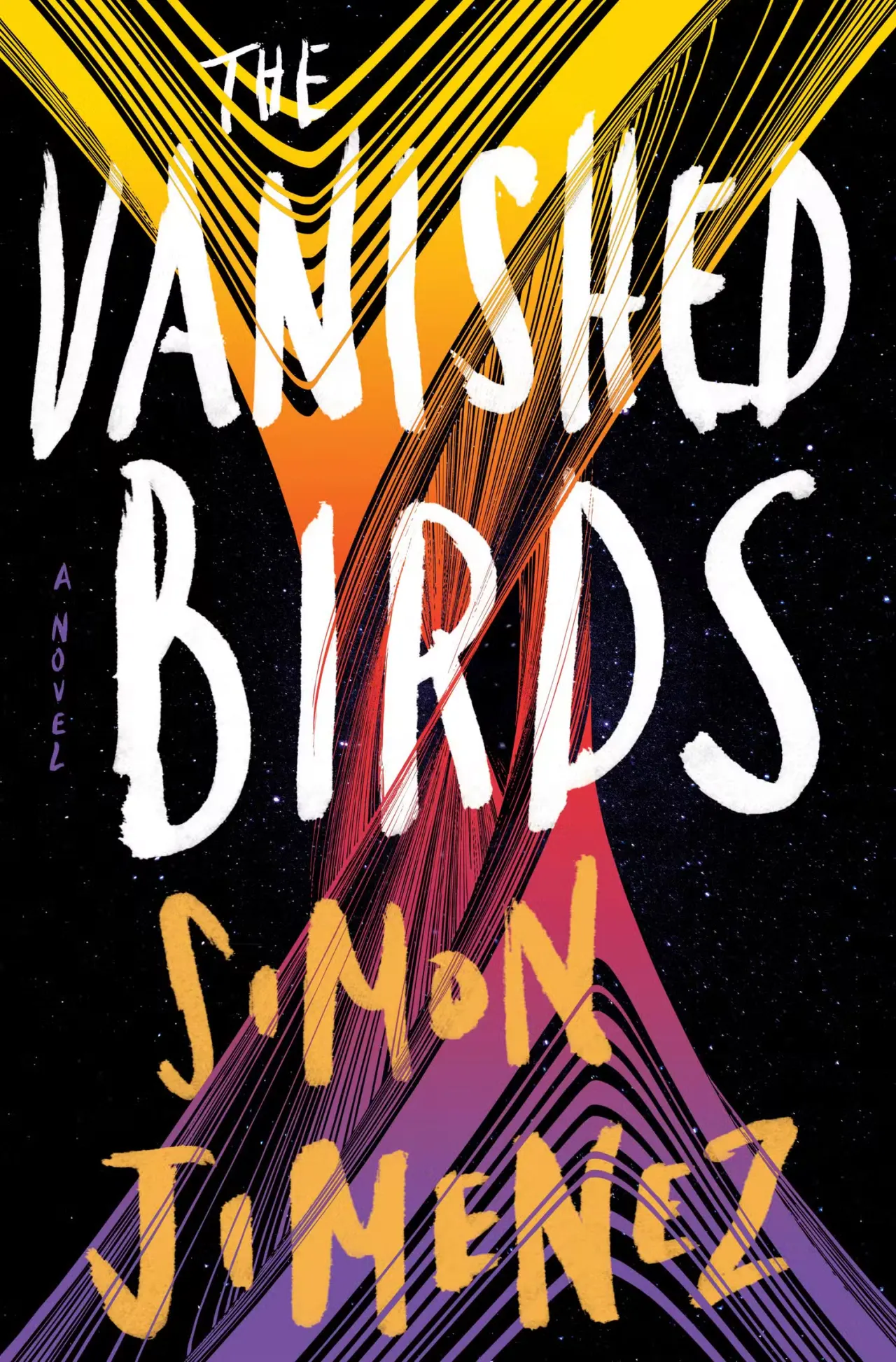 The Vanished Birds by Simon Jimenez cover has some multicolor stripes