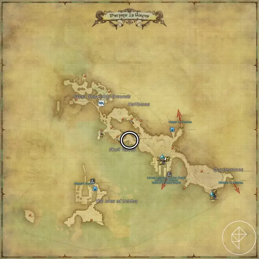 A map of Western La Noscea in FFXIV showing where to find a Mantis