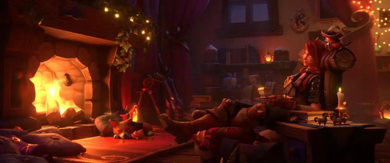 A Warcraft character relaxes in their cozy home