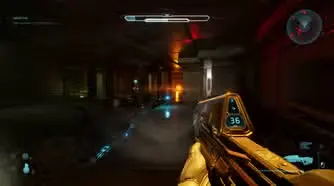 The player in Halo: Campaign Evolved standing in the room with the Arrival terminal.