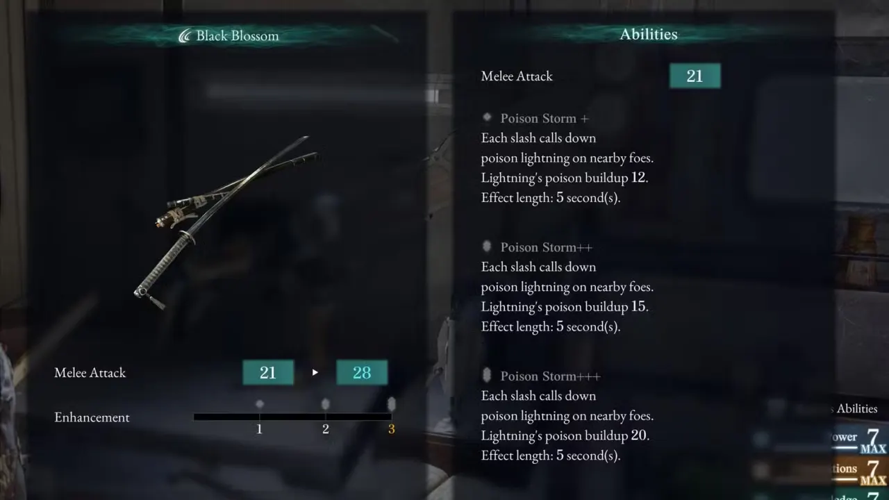 A montage of two Beast of Reincarnation images showing the details of the Black Blossom sword