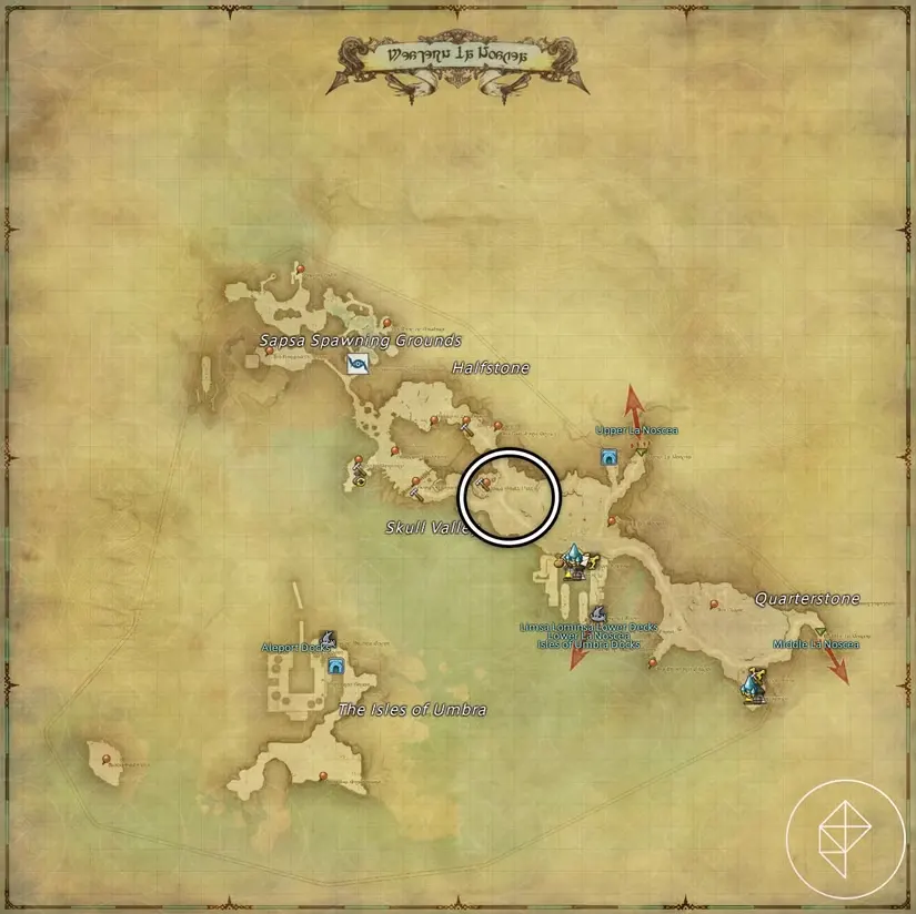 A map of Western La Noscea in FFXIV showing where to find a Ziz