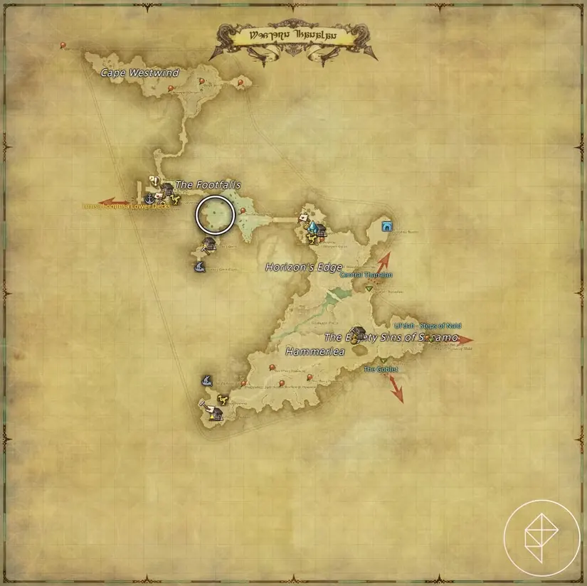 A map of Western Thanalan in FFXIV showing where to find a Crab
