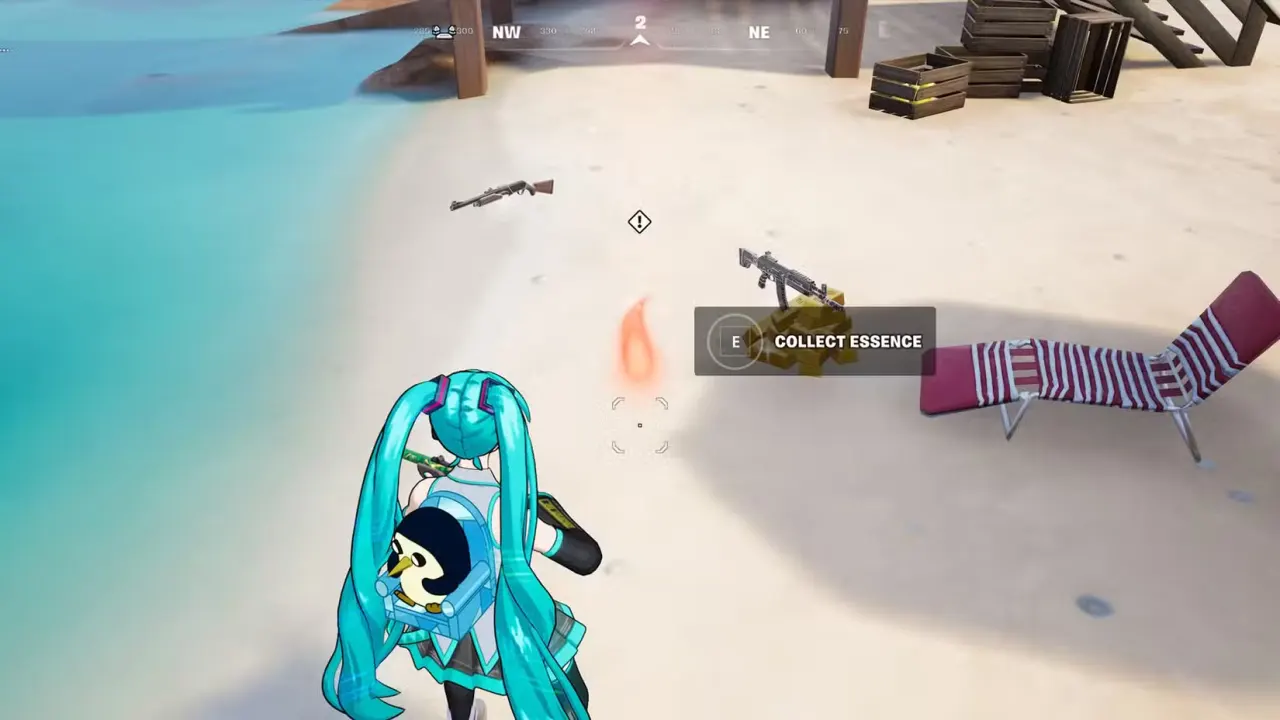 Hatsune Miku standing in front of a red ball of fire called Looper's Essence in Fortnite.