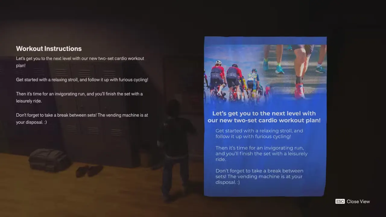 A note with workout instructions in a gym in Control Resonant.