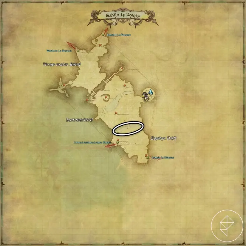 A map of Middle La Noscea in FFXIV showing where to find a Pugil