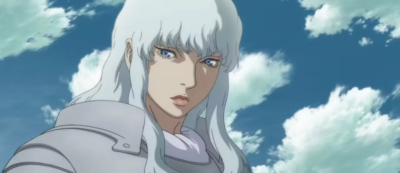 Griffith looks somber as he looks at something offscreen in Berserk: The Golden Age Arc 