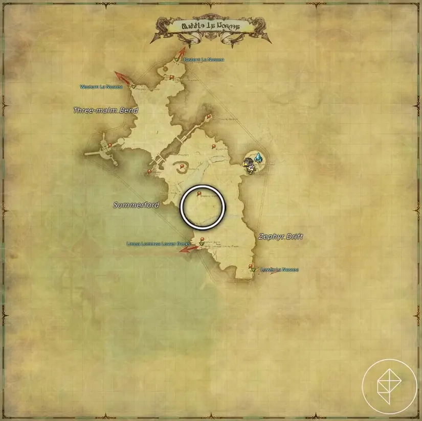 A map of Middle La Noscea in FFXIV showing where to find a Puk