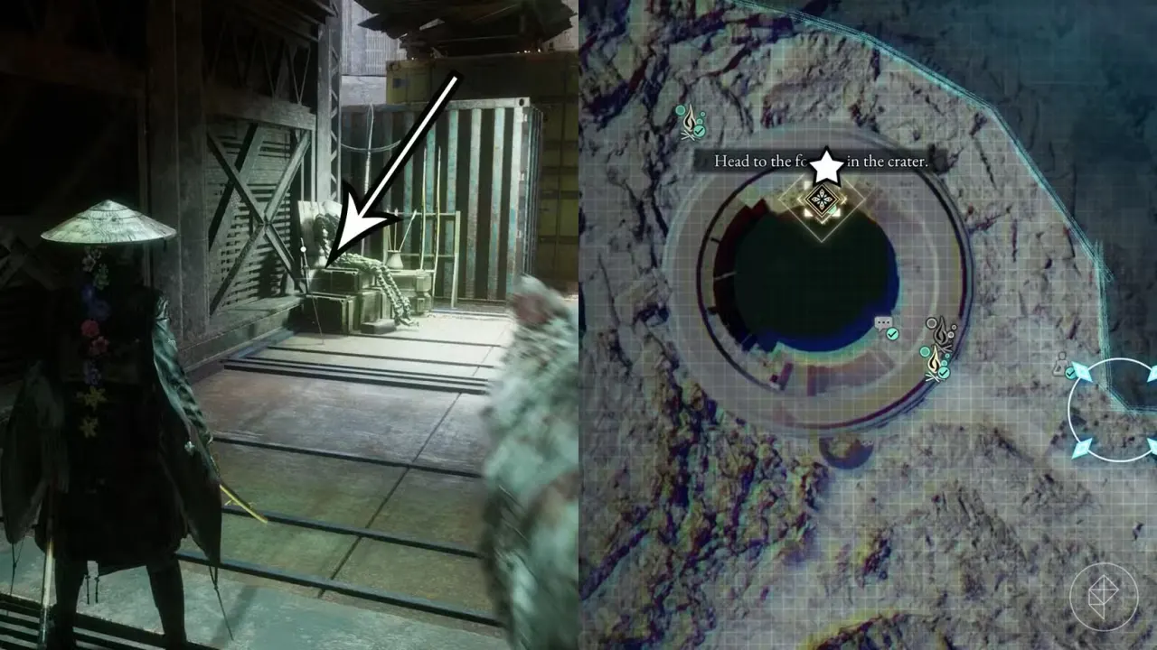 A montage of two Beast of Reincarnation images showing the location of the Spring Storm sword